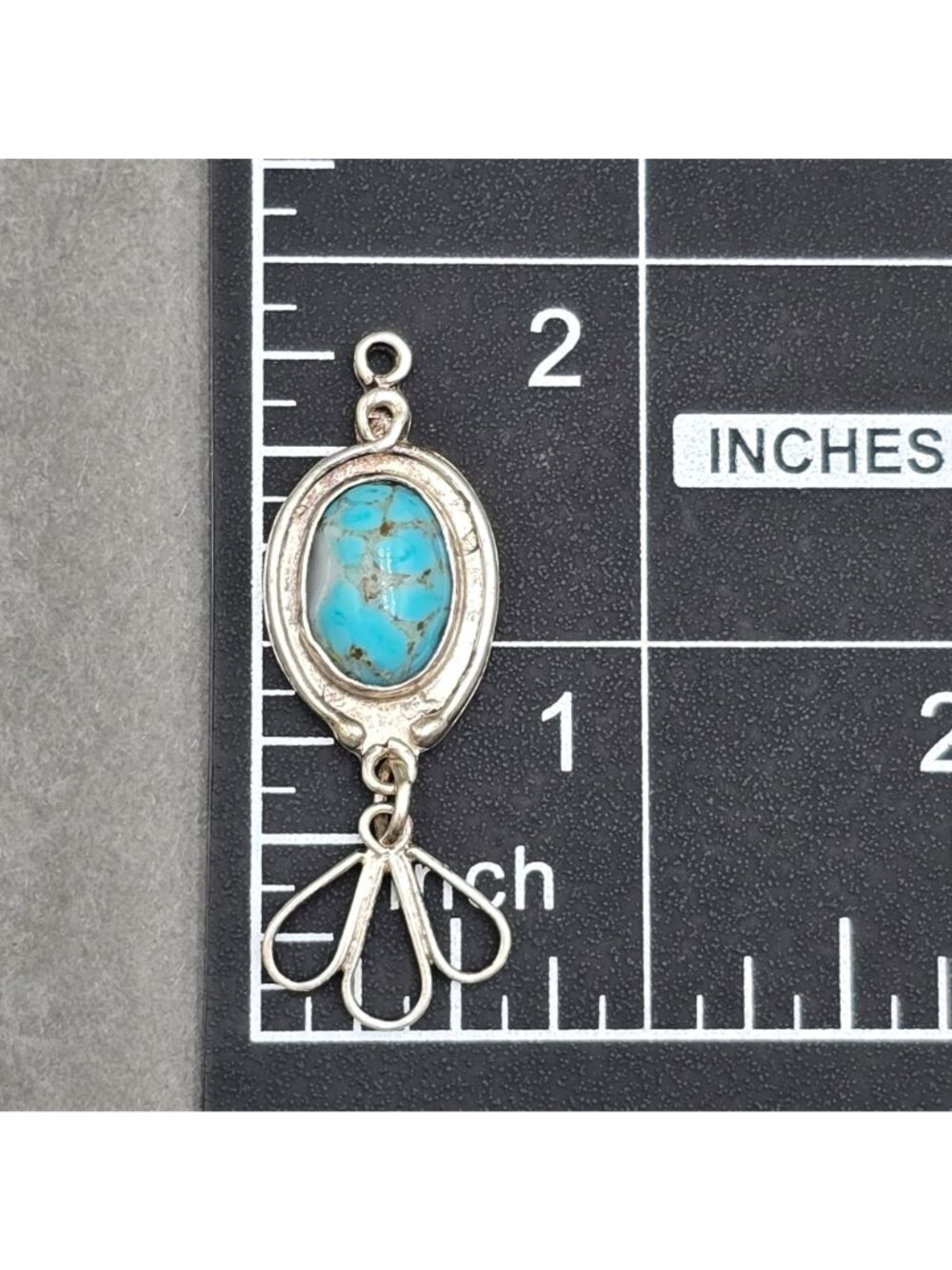 Vintage Southwestern Sterling Silver Faux Turquoise Glass Dangle Pendant Charm - Picture 6 of 8